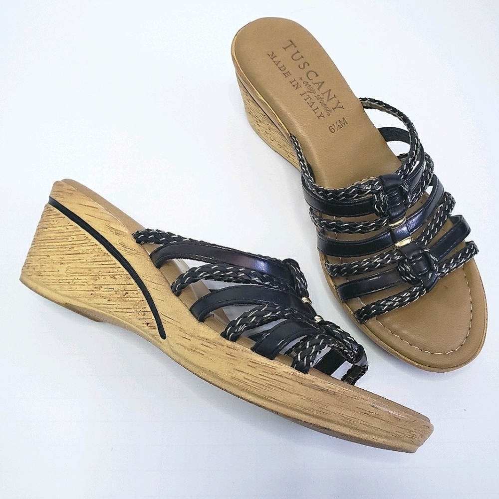 Tuscany by Easy Street black strappy wedges 6.5